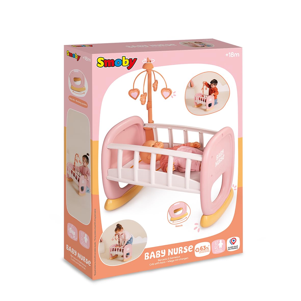 smoby-baby-nurse-puppenwiege-puppenbett-rosa-mit-mobile image 7