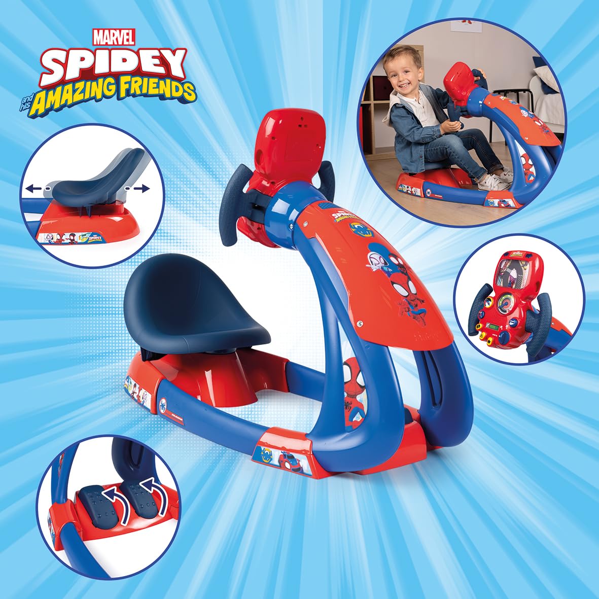 smoby-spidey-v8-driver-fahrsimulator-lenkrad-mit-sound image 2