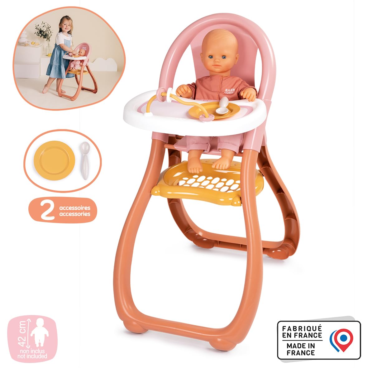 smoby-baby-nurse-puppen-hochstuhl-rosa-mit-teller-l-ffel image 2