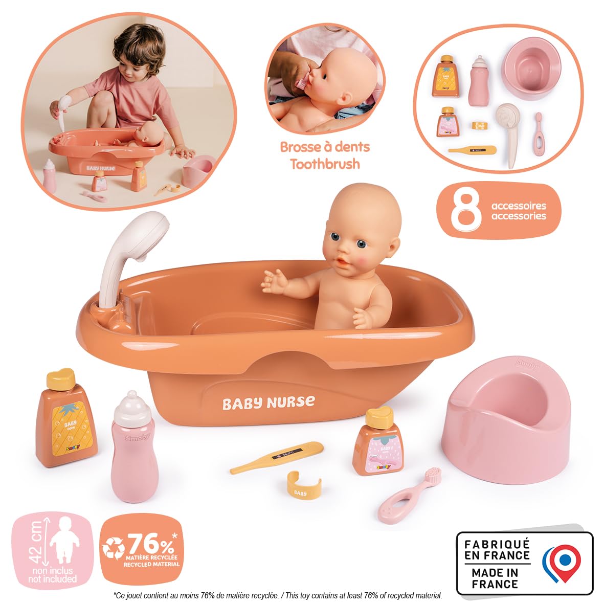 smoby-baby-nurse-puppen-badewanne-beige-8-teilig image 2