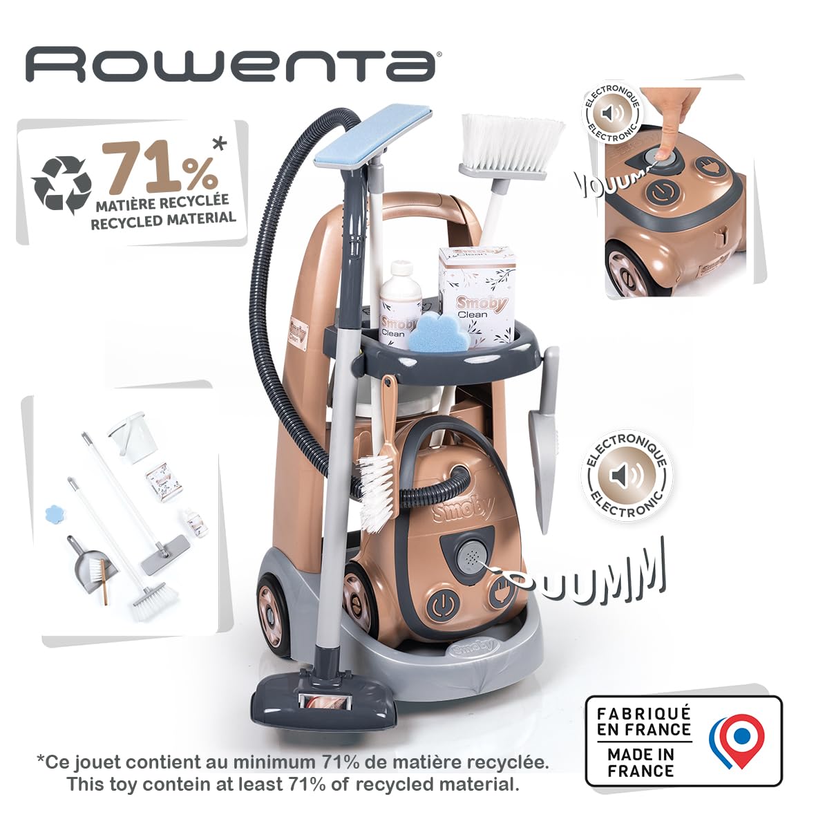 smoby-rowenta-reinigungstrolley-putzwagen-mit-sound-8-teilig image 2
