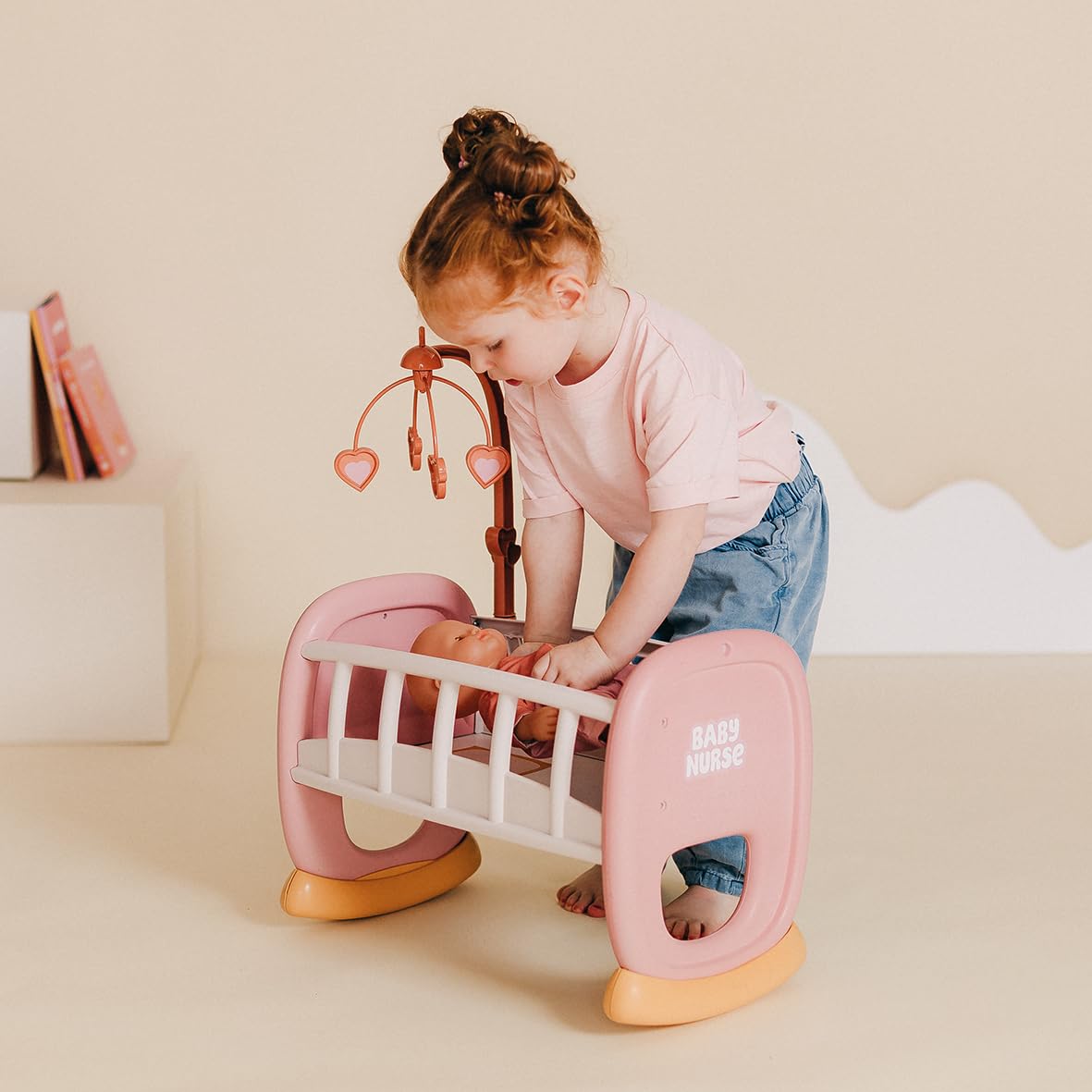 smoby-baby-nurse-puppenwiege-puppenbett-rosa-mit-mobile image 4