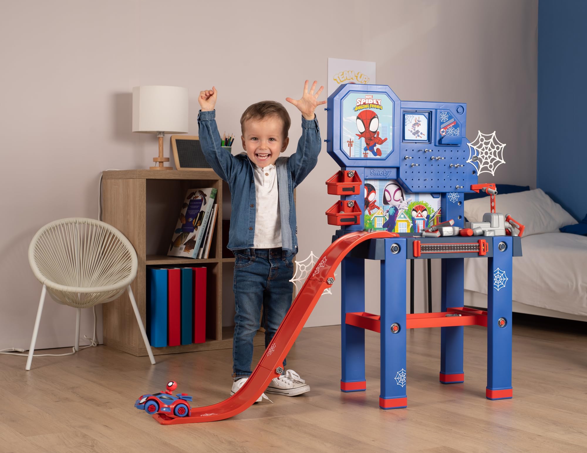 smoby-spidey-werkbank-mit-sprungschanze-und-raupenfahrzeug-60-teile image 7