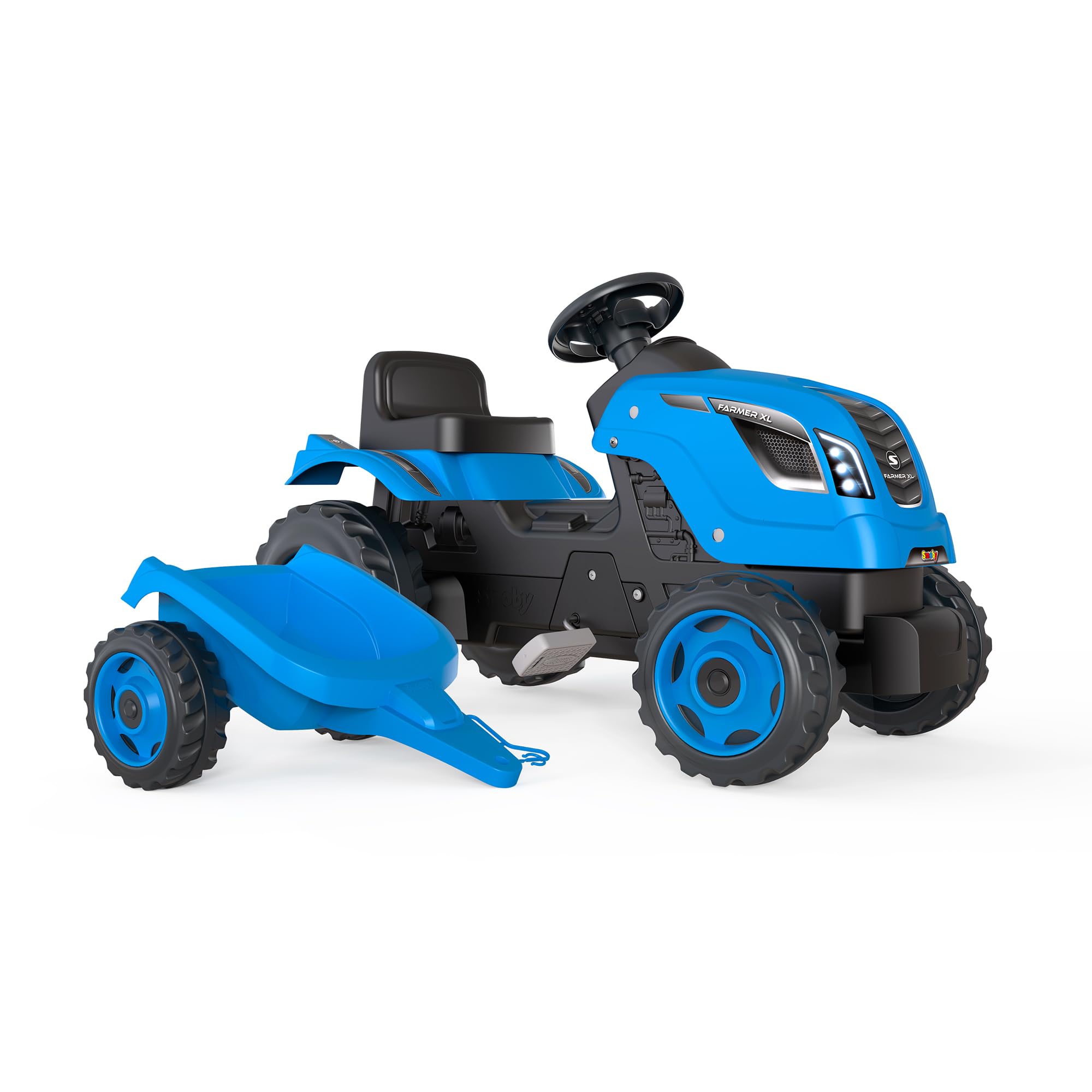 smoby-claas-farmer-xl-trettraktor-blau-mit-anh-nger-und-hupe image 2