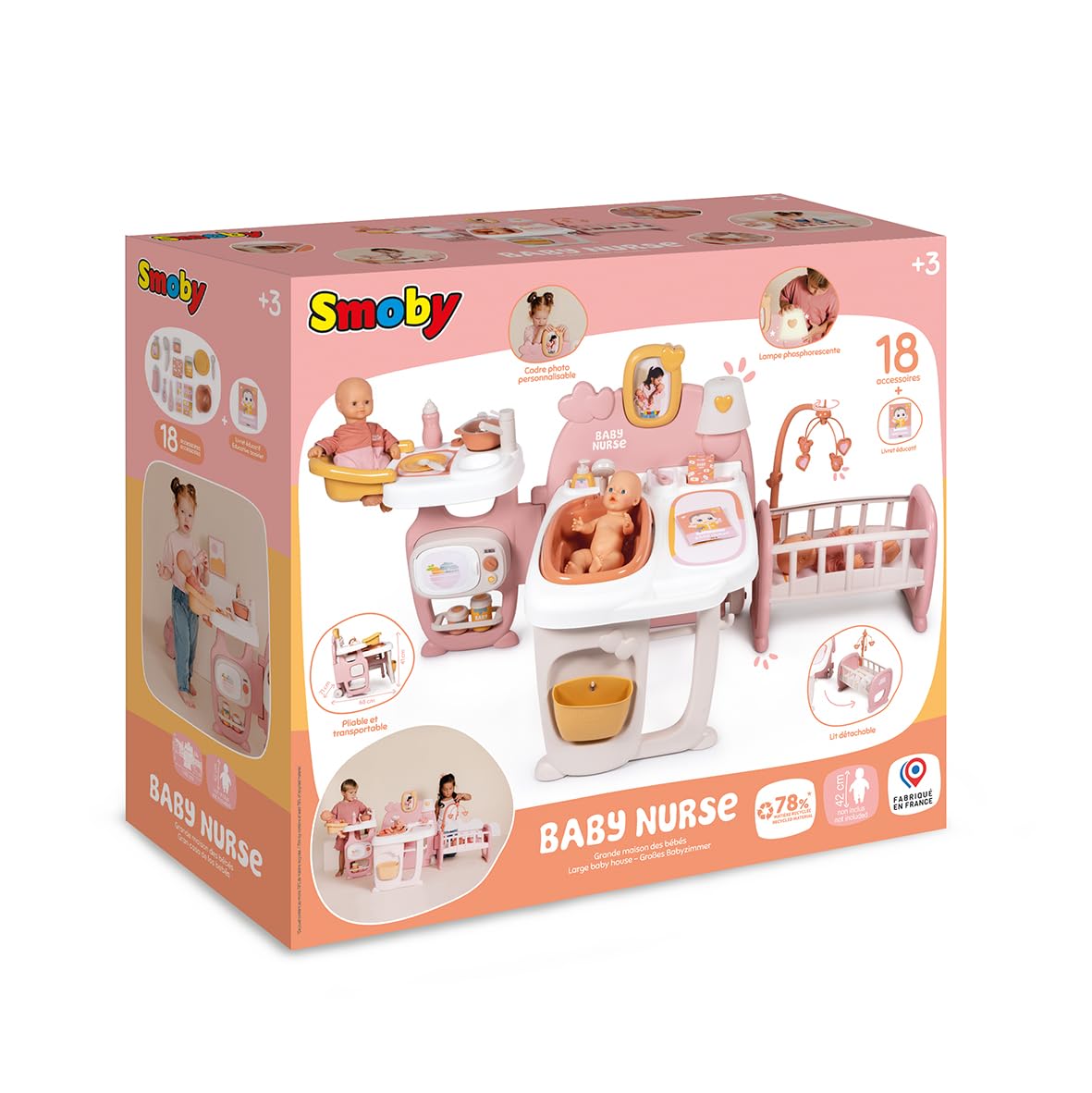 smoby-baby-nurse-puppen-spielcenter-3-in-1-puppenhaus-mit-19-teilen image 7