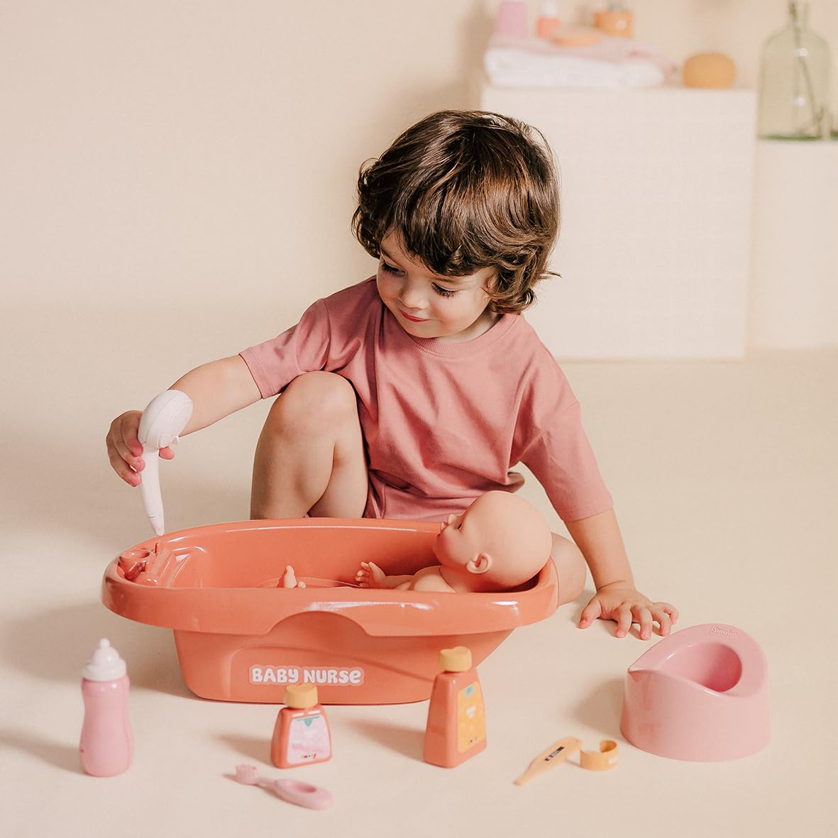 smoby-baby-nurse-puppen-badewanne-beige-8-teilig image 4