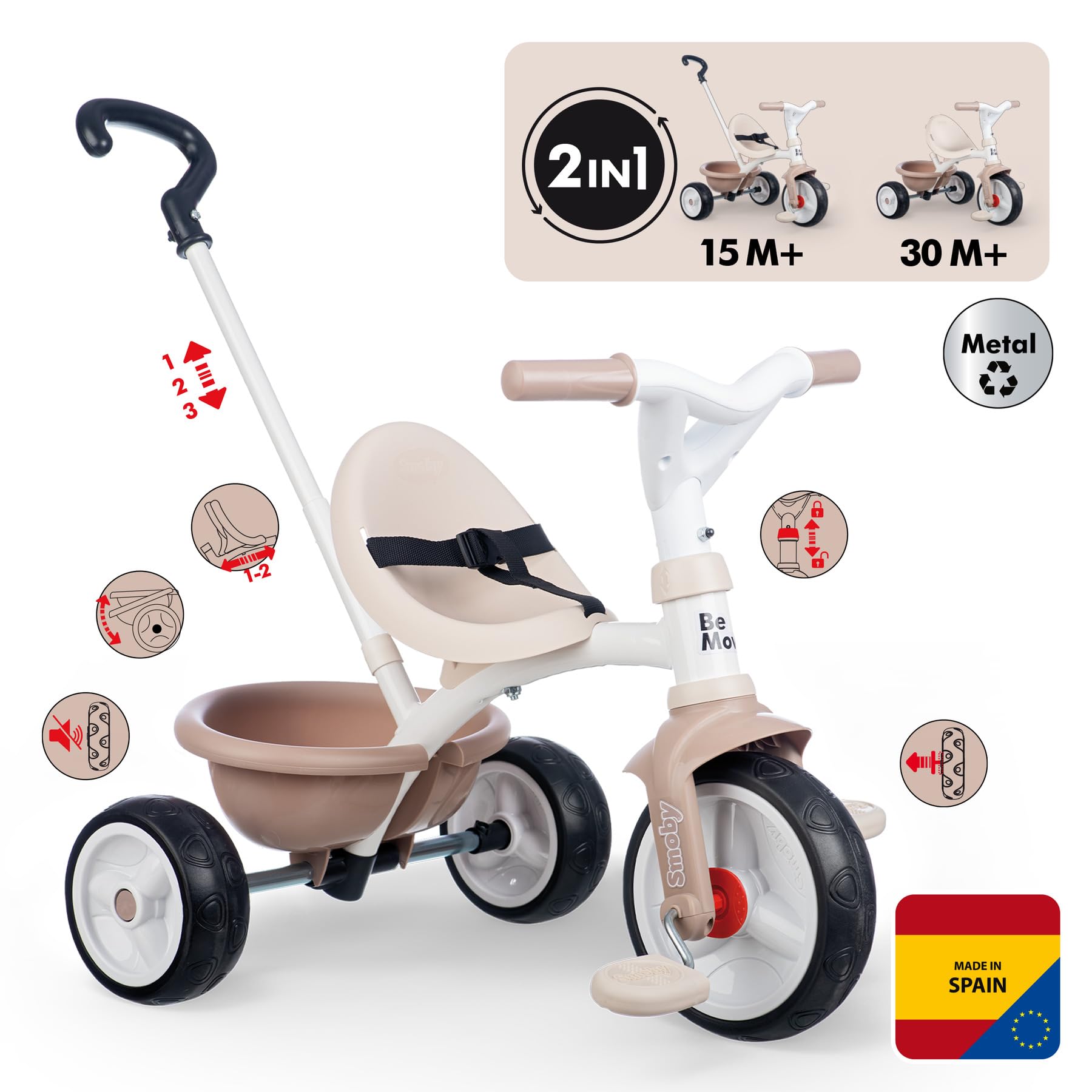 smoby-be-move-dreirad-beige-schubstange-gurt-ab-15-monate image 2