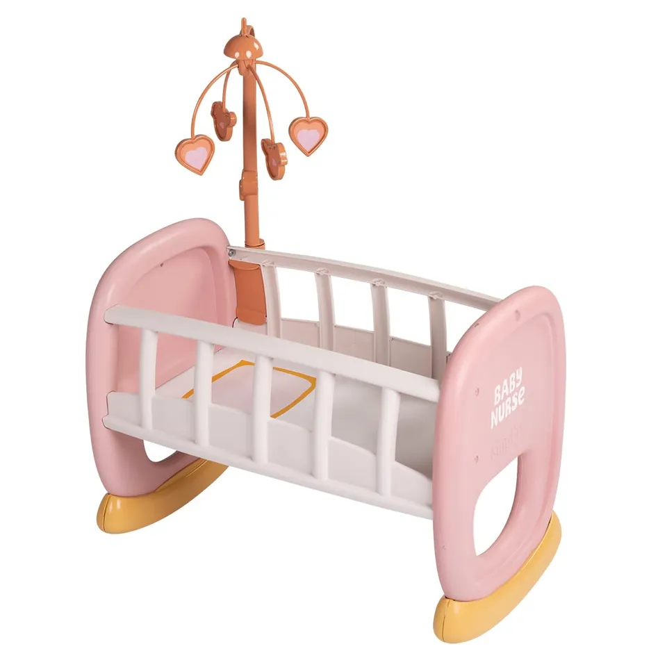 smoby-baby-nurse-puppenwiege-puppenbett-rosa-mit-mobile image 1