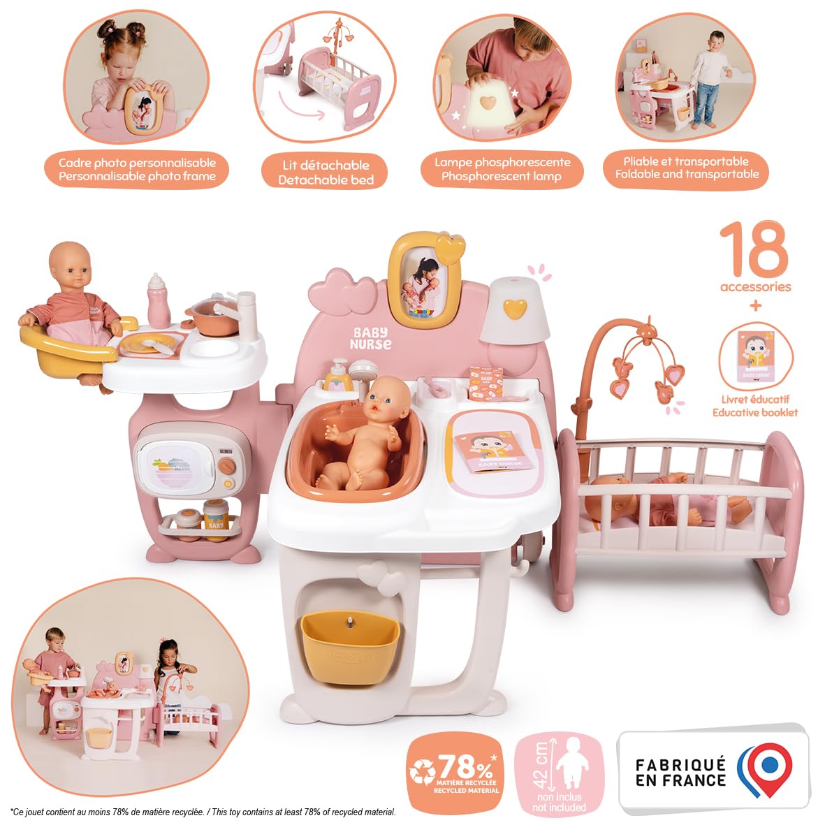 smoby-baby-nurse-puppen-spielcenter-3-in-1-puppenhaus-mit-19-teilen image 2