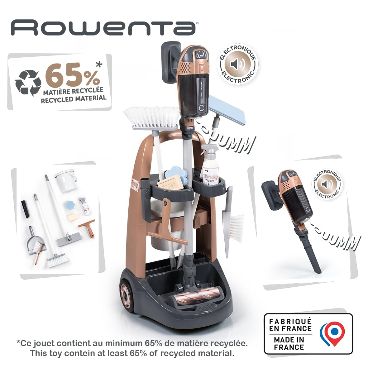 smoby-rowenta-reinigungstrolley-spiel-staubsauger-mit-sound-ab-3-j image 2
