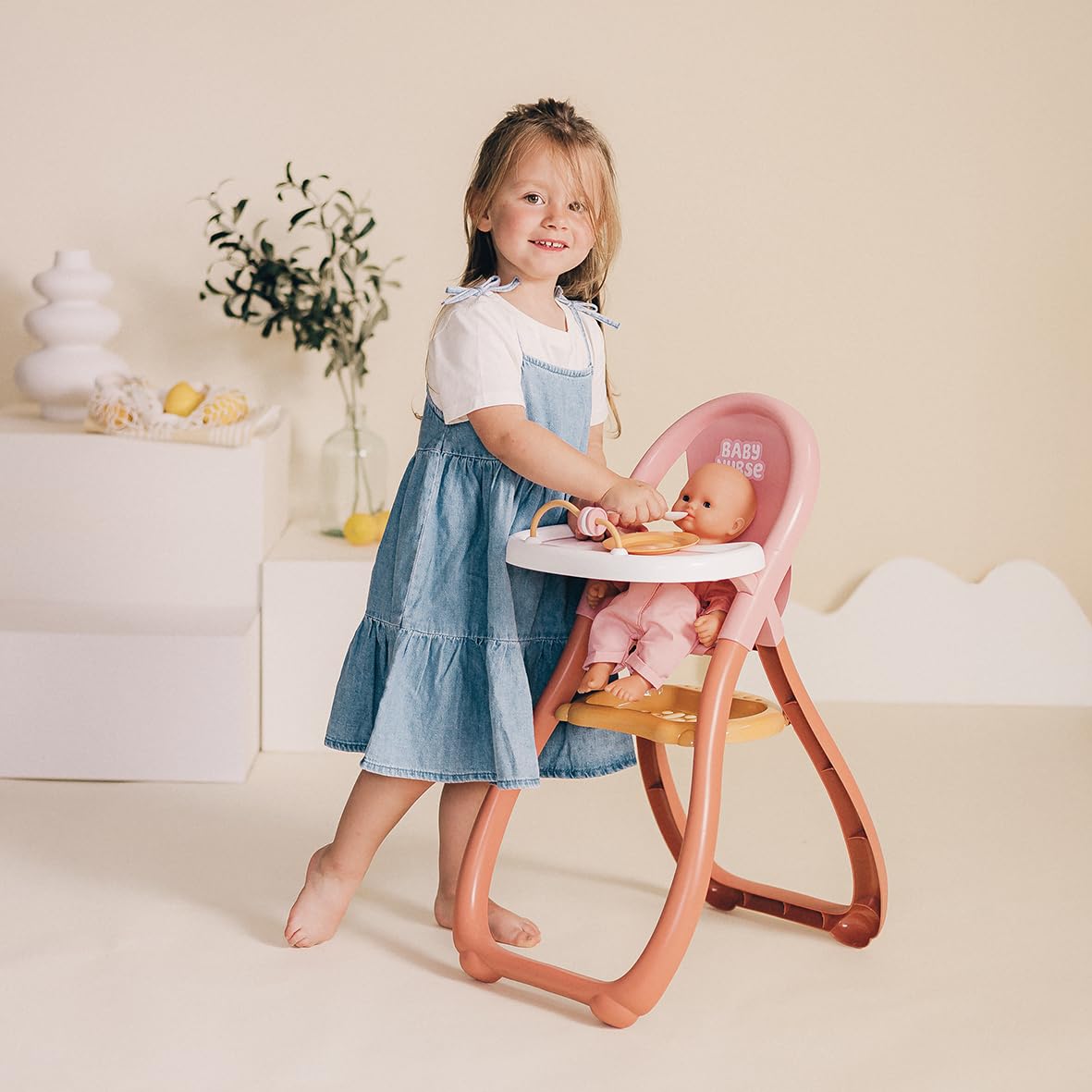 smoby-baby-nurse-puppen-hochstuhl-rosa-mit-teller-l-ffel image 5
