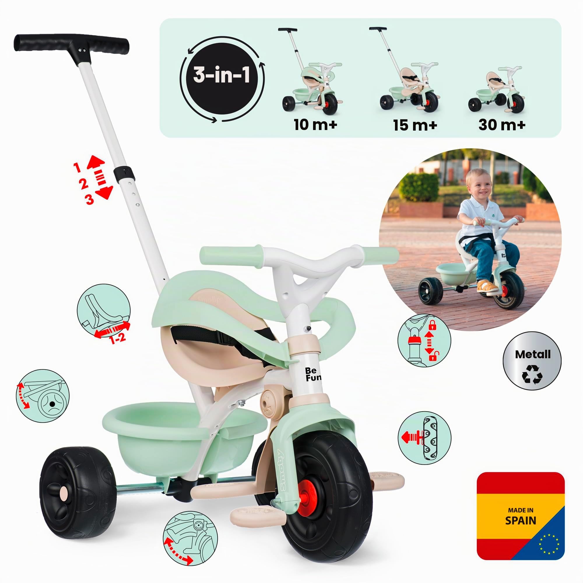 smoby-life-be-fun-komfort-dreirad-gr-n-mit-schubstange-ab-10-m image 2