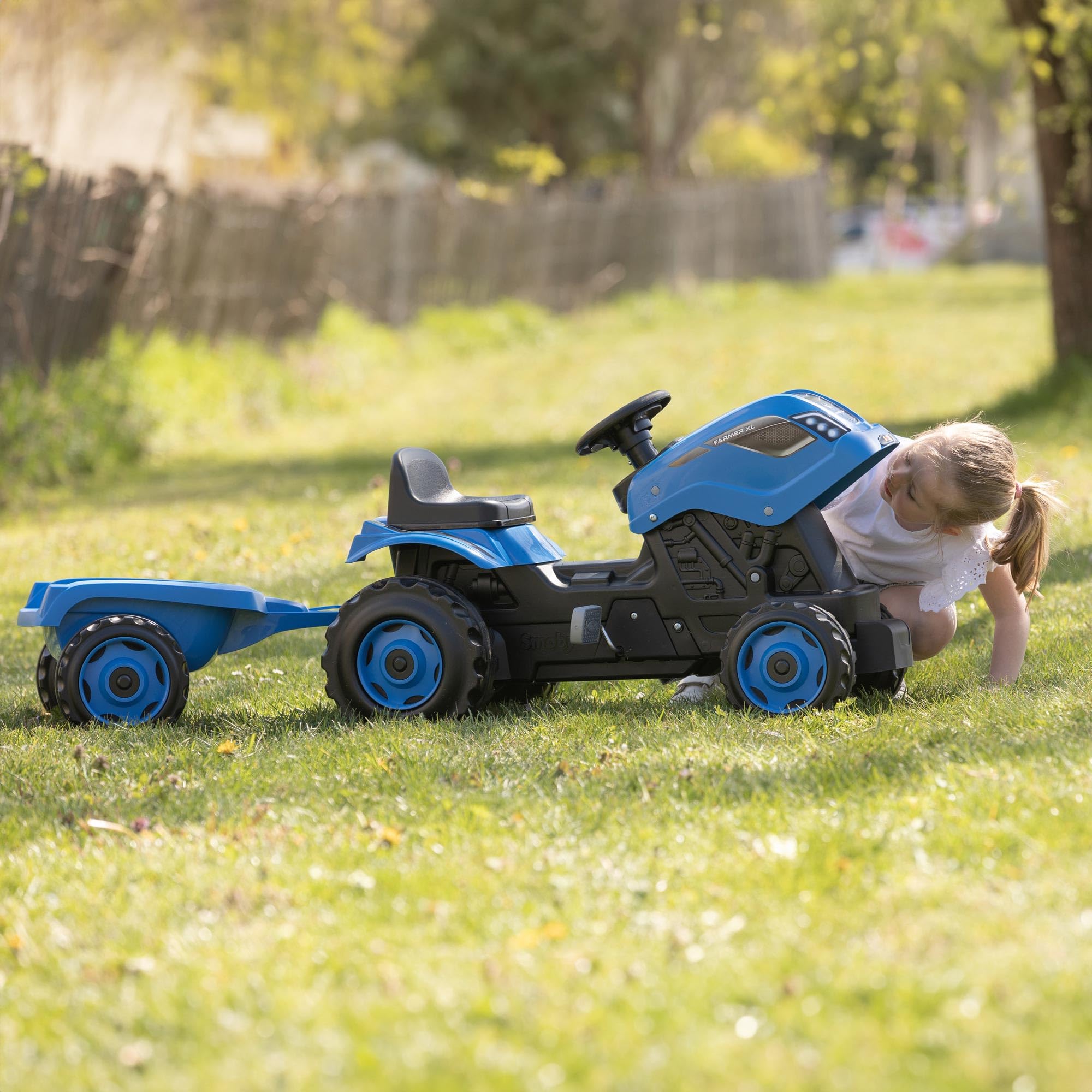 smoby-claas-farmer-xl-trettraktor-blau-mit-anh-nger-und-hupe image 5