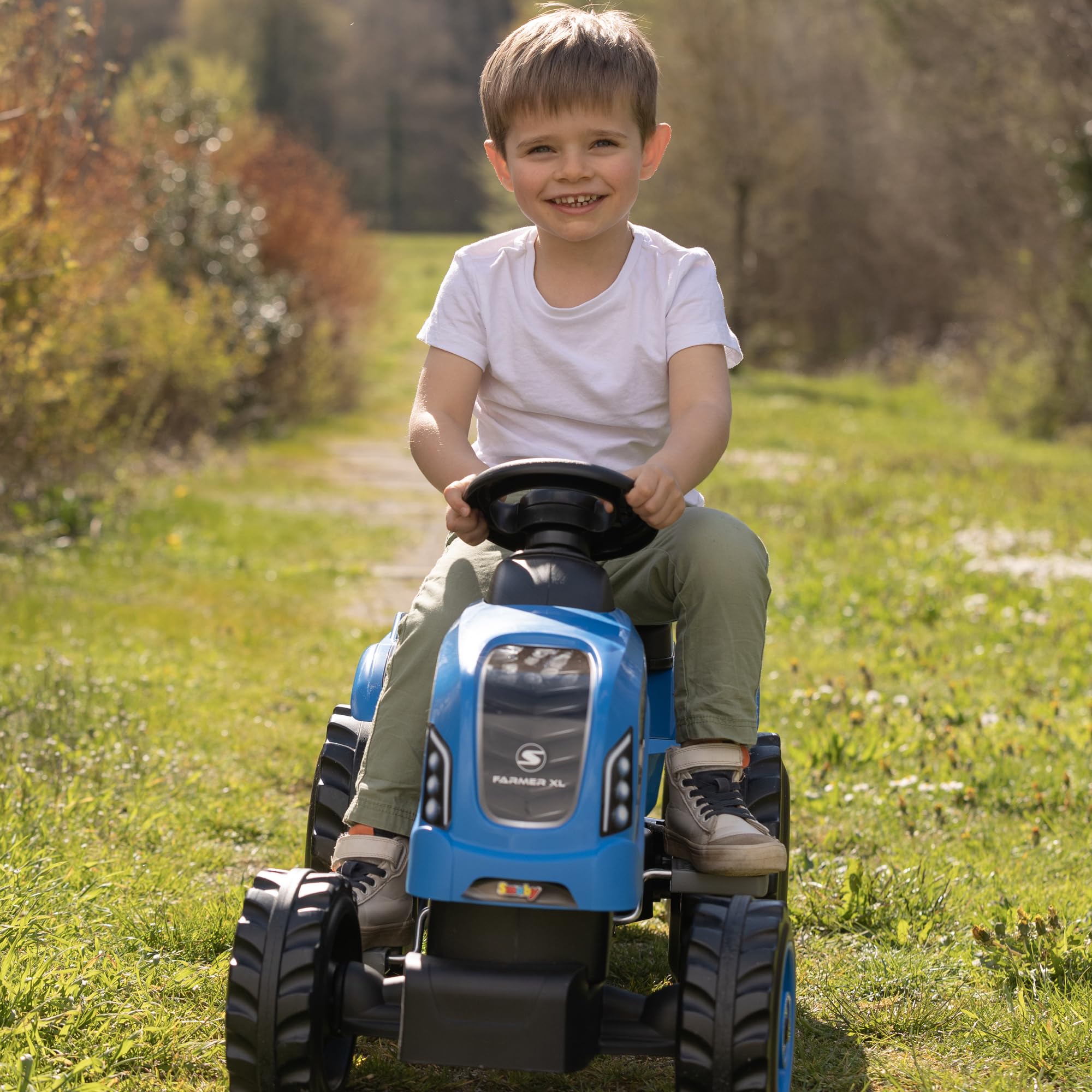 smoby-claas-farmer-xl-trettraktor-blau-mit-anh-nger-und-hupe image 3