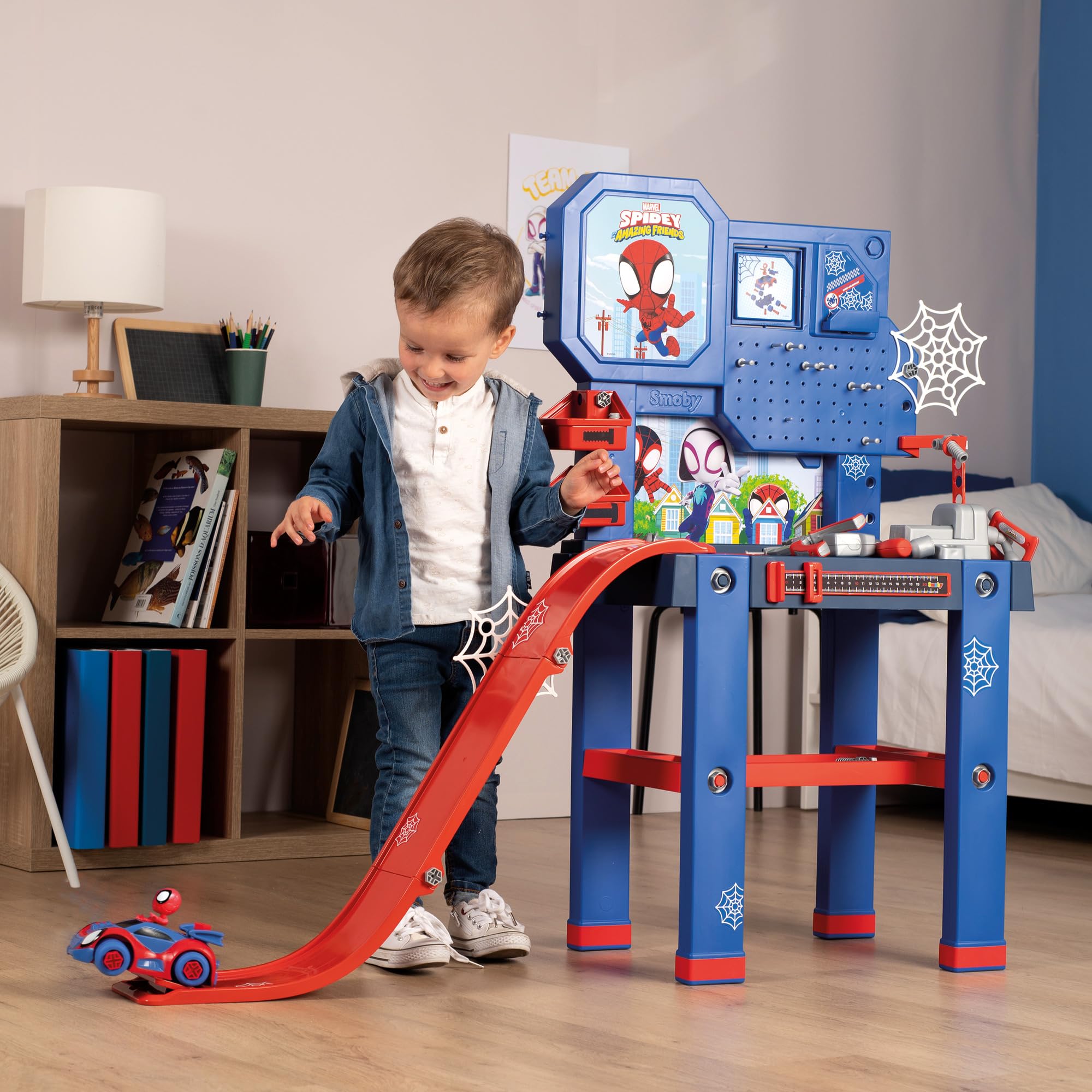 smoby-spidey-werkbank-mit-sprungschanze-und-raupenfahrzeug-60-teile image 5
