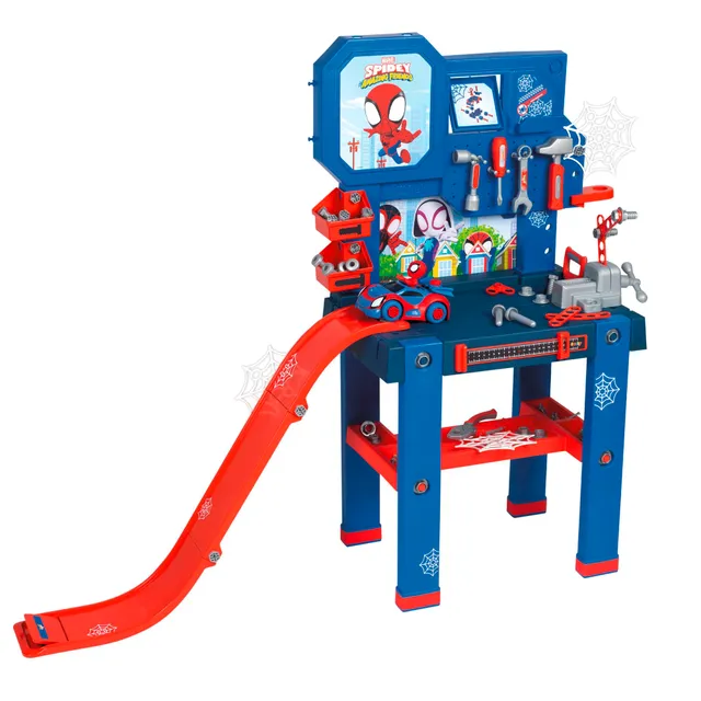 smoby-spidey-werkbank-mit-sprungschanze-und-raupenfahrzeug-60-teile image 1
