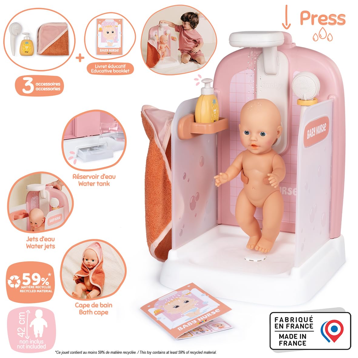 smoby-baby-nurse-puppendusche-puppenbad-rosa-mit-pumpe-ab-3-j image 2