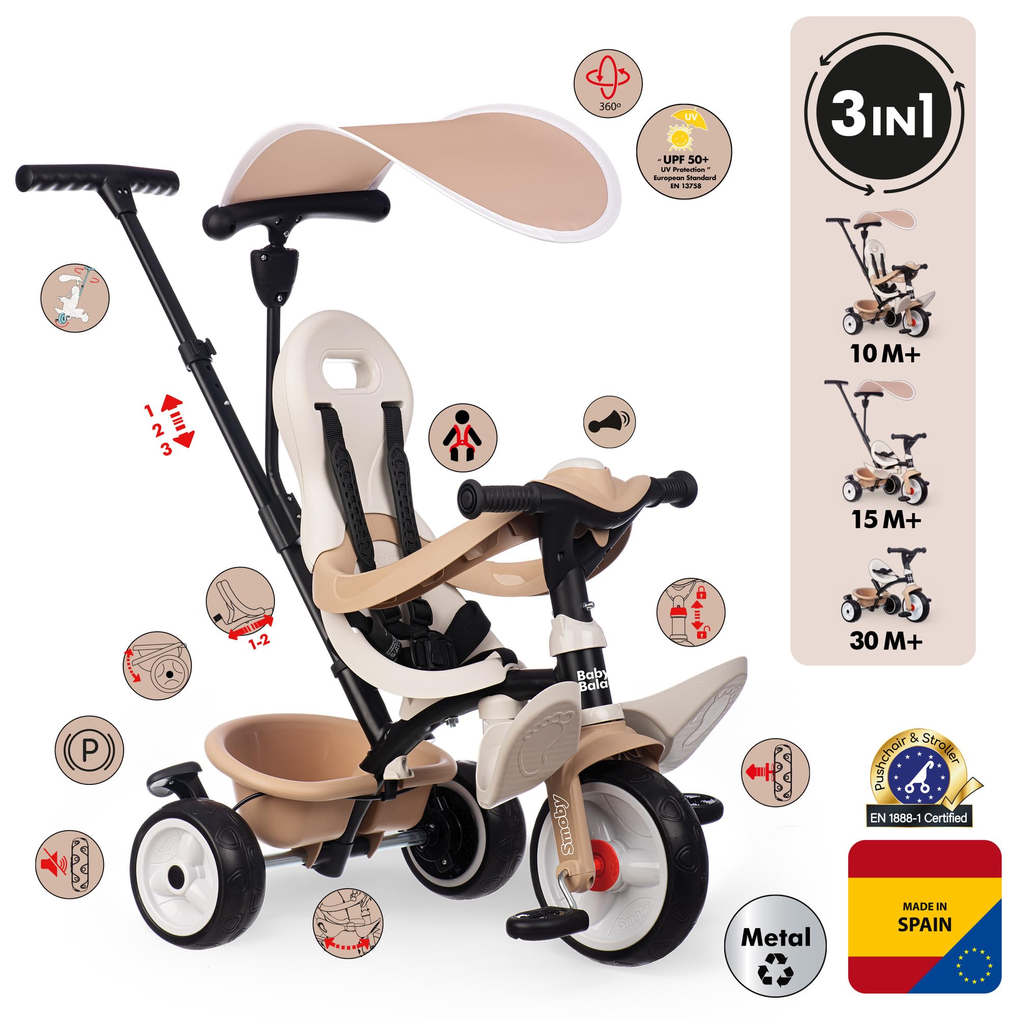 smoby-life-baby-balade-3-in-1-dreirad-beige-ab-10-monate image 2