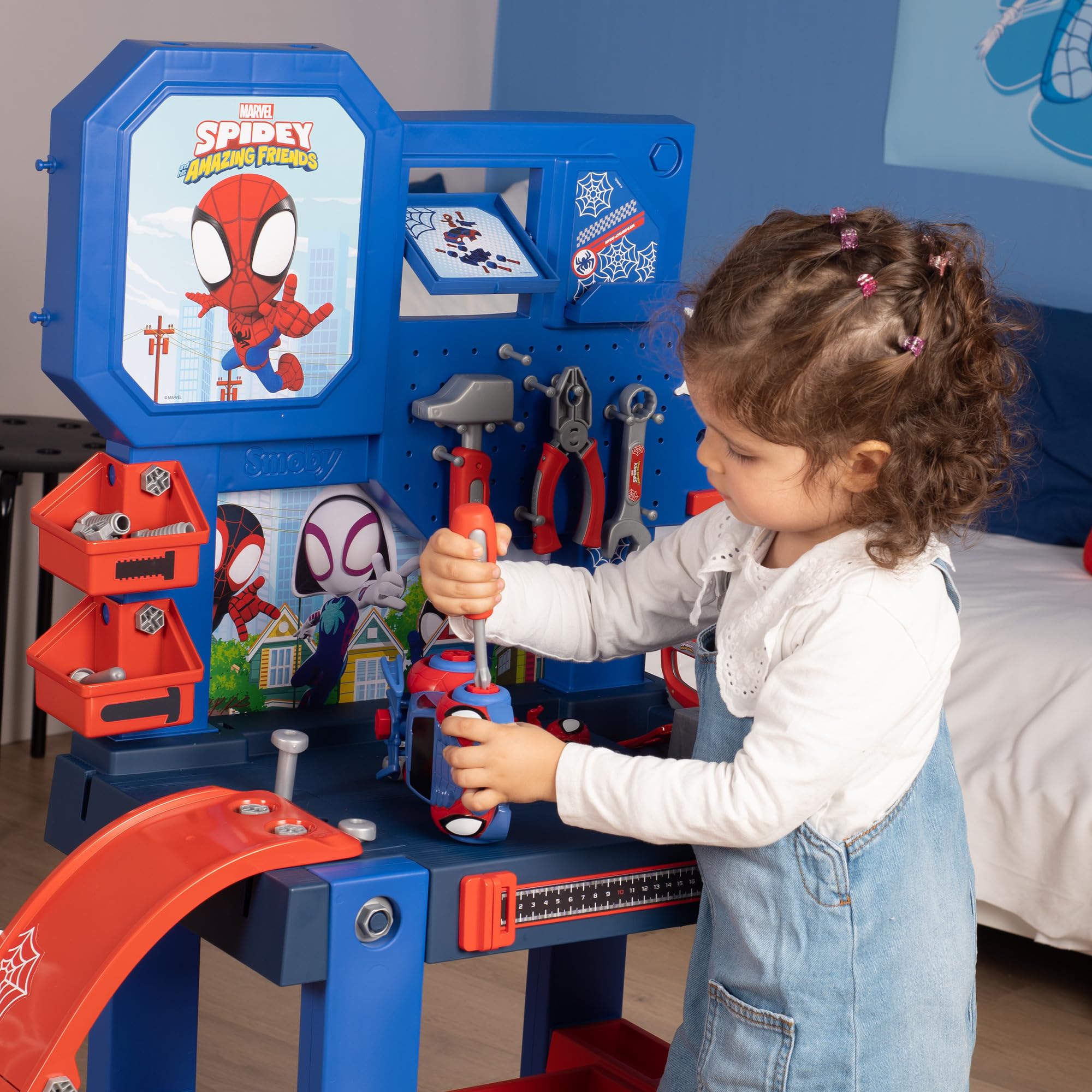 smoby-spidey-werkbank-mit-sprungschanze-und-raupenfahrzeug-60-teile image 3