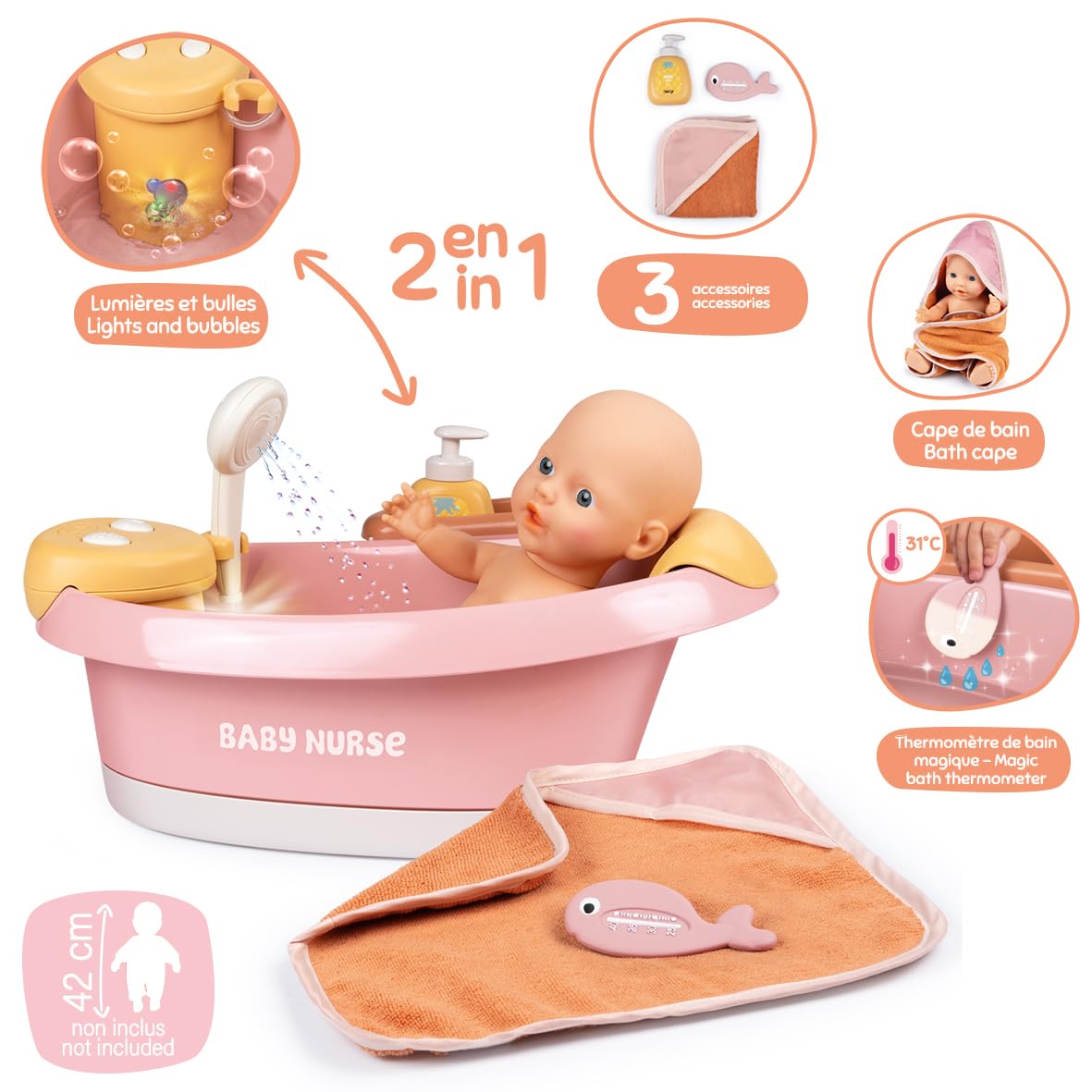 smoby-baby-nurse-puppen-badewanne-mit-led-und-zubeh-r image 3