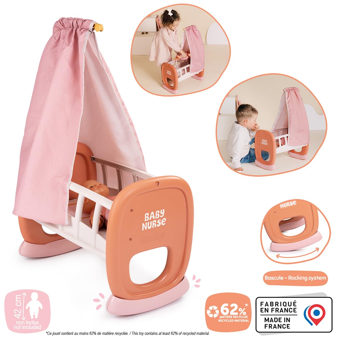 smoby-baby-nurse-wiege-puppenbett-bis-42-cm-ab-18-monaten image 2