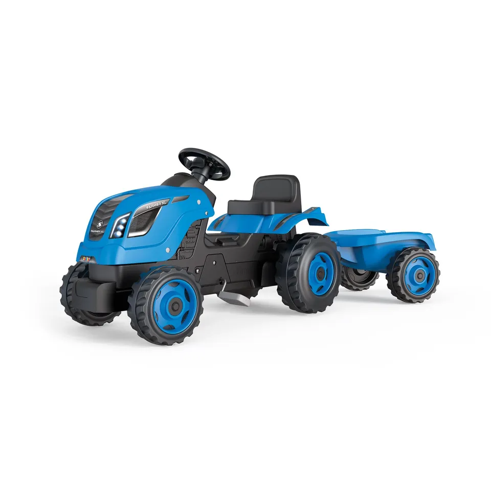 smoby-claas-farmer-xl-trettraktor-blau-mit-anh-nger-und-hupe image 1